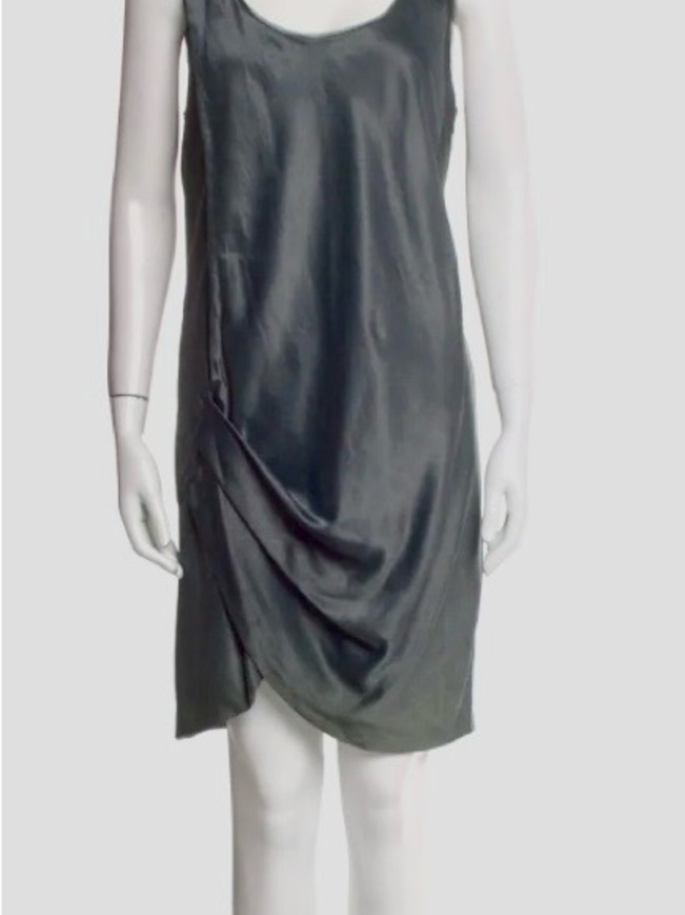 Helmut Lang Wrinkled Satin Silk Draped Mini Dress in Grey - Size 8